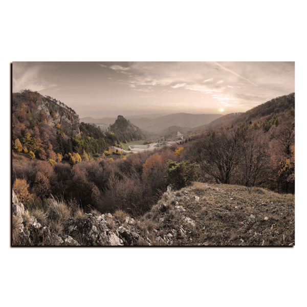 Obraz na plátně - Podzimní krajina při západu slunce, Slovensko, Vrsatec