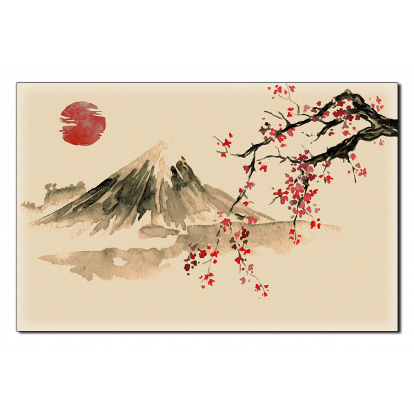 Slika na platnu - Tradicionalno sumi-e slikarstvo: sakura, sunce i planine