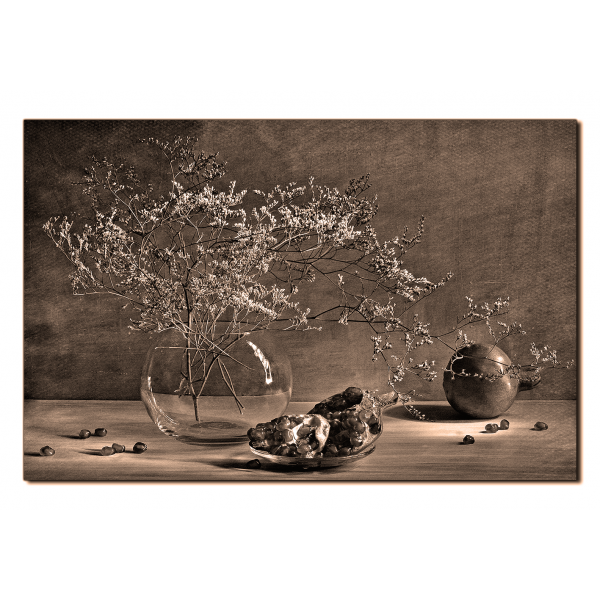 Obraz na plátně - Zátiší - větev a granátové jablko